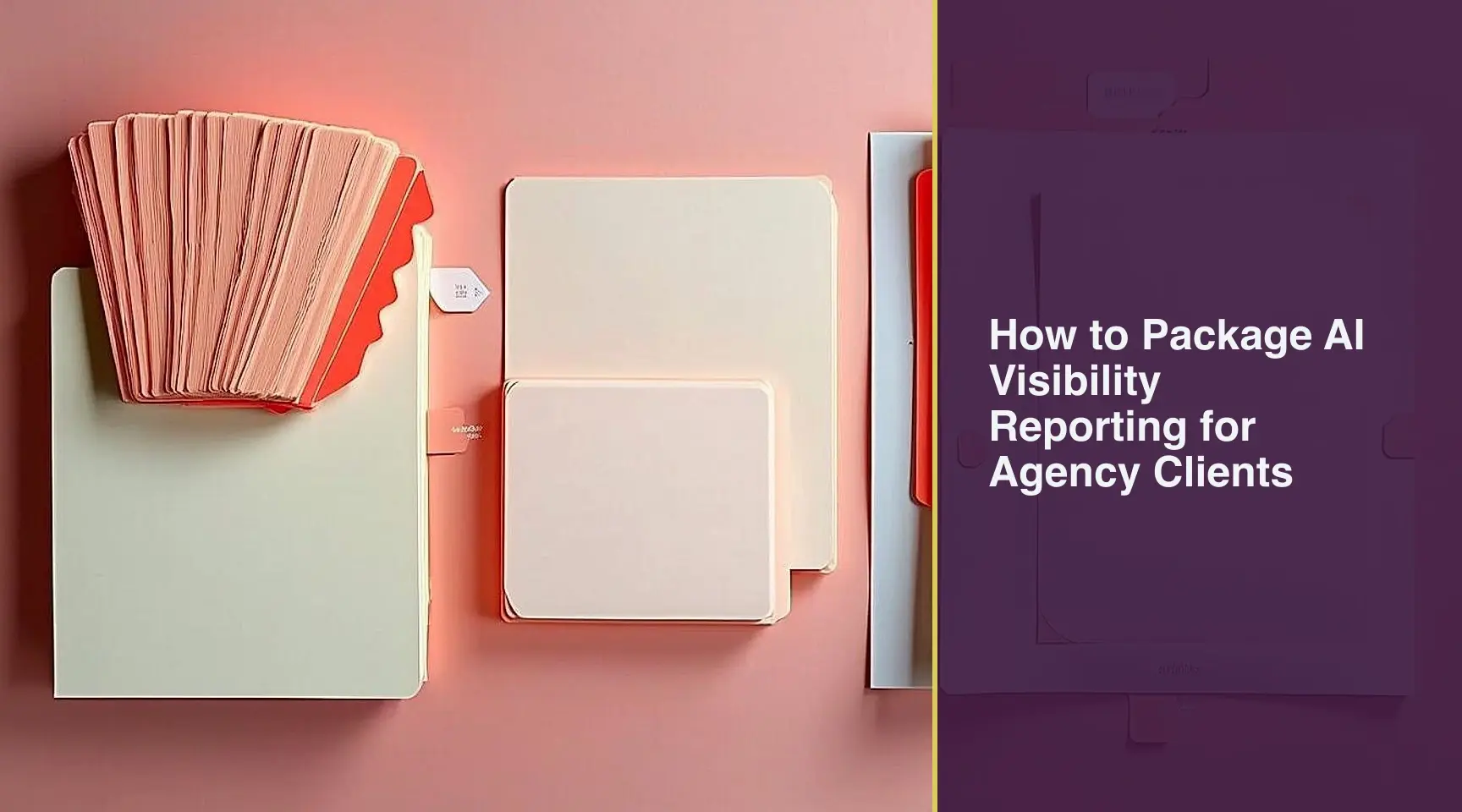 How to Package AI Visibility Reporting for Agency Clients: An overhead view of a precise editorial routing desk organizing valid source cards through physical gates into client.