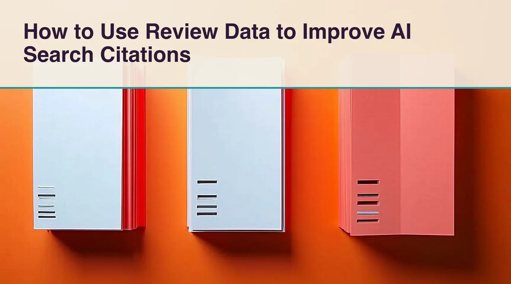 How to Use Review Data to Improve AI Search Citations: An overhead view of a modular evidence sorting station distinguishing routed source documents from unused pages on a light.