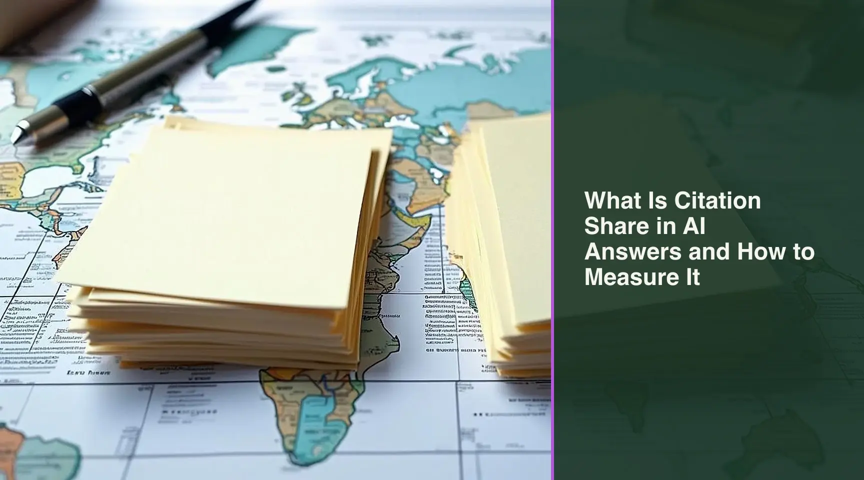 What Is Citation Share in AI Answers and How to Measure It: An overhead editorial still life of a mapping desk organizing physical evidence into a routed flow to illustrate the.